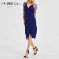 Surplice Neckline Tulip Hem Embroidery Sleeve Women Dinner Summer Party Dress